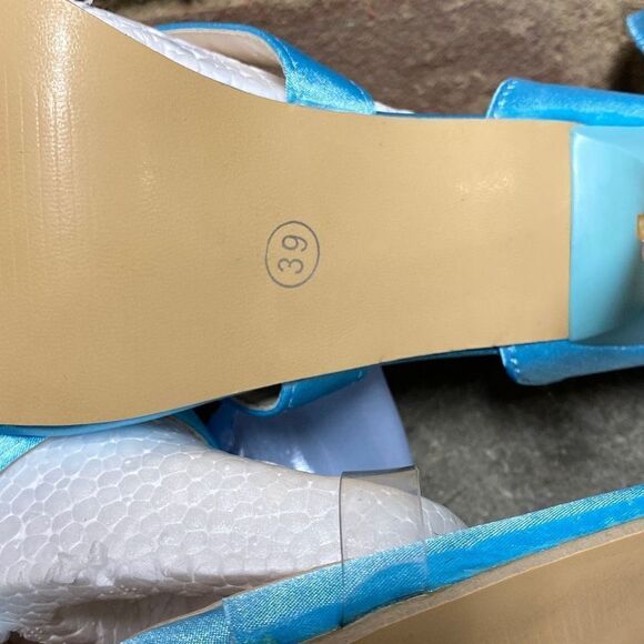 Blue Strappy Bow Pointed Toe Stiletto Sandal Heel Size 7.5 New - Picture 10 of 11